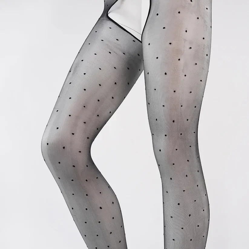 Sexy Crotchless Pantyhose Ultra-Thin 0D Polka Dot High Waist Shiny Black