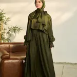 OLIVE GREEN SATIN DRESS ISDAL