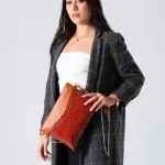 Modern Croco Clutch-camel
