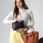 Belted Pebbled Hand Bag - camel