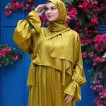 SAGE MUSTARD SATIN DRESS ISDAL