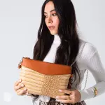 Croc Contrast Clutch-beige