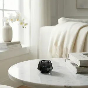 Faceted Smoky Glass Candle Holder