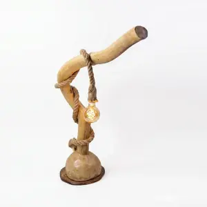 Modern Rustic Wooden Table Lamp with Natural Jute Rope & Edison Bulb