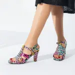 Colorful Leopard Print Chunky Heel Sandals C-70