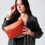 Modern Croco Clutch-camel