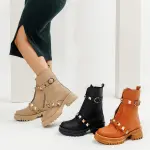 HALF BOOT LEATHER MID HEELS R-603