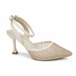 White Rhinestone Mesh Slingback Heels C-131
