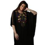 Black Embroidered Long Abaya Nightgown