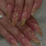 10pcs long almond-shaped pearl decor design gold 3D gel nails