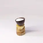 Coconut Shell Candle Bowl on Rustic Stacked Wood Base