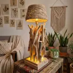Handcrafted Rustic Bohemian Wooden Desk Lamp