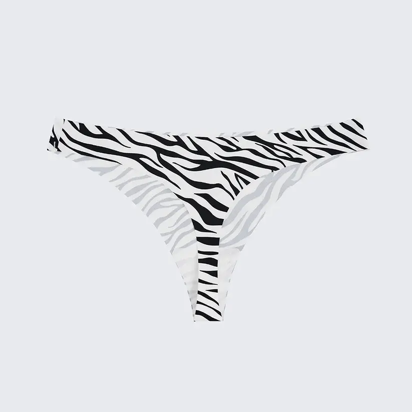 Seamless Ice Silk Low Rise Leopard Cotton Crotch Thong Panty