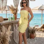 Yellow Ruched Two-Piece Set.