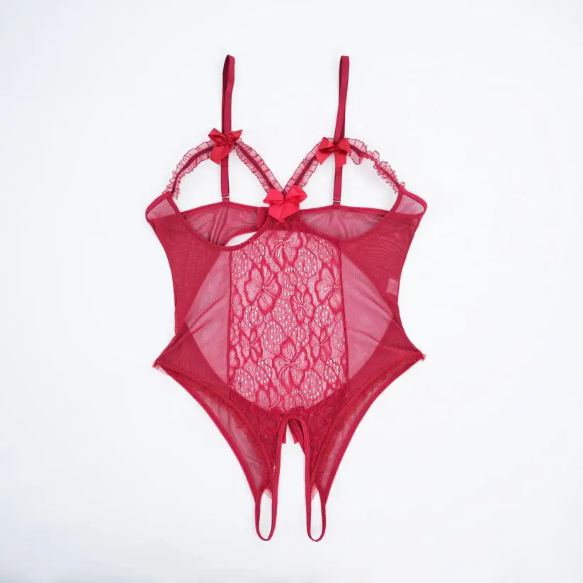 Floral Lace Embroidered Open Crotch Bodysuit