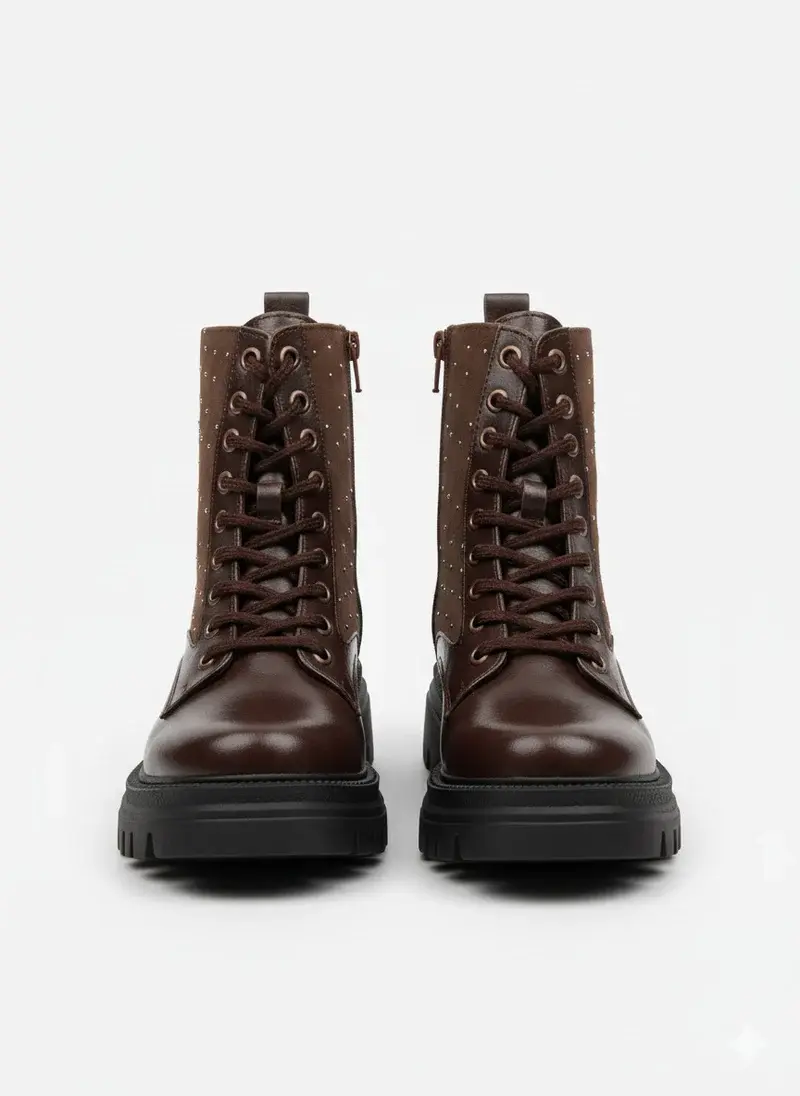 Boots leather with diamonds on the side – B-50