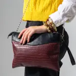 Croc-Embossed Oversized Clutch-marron