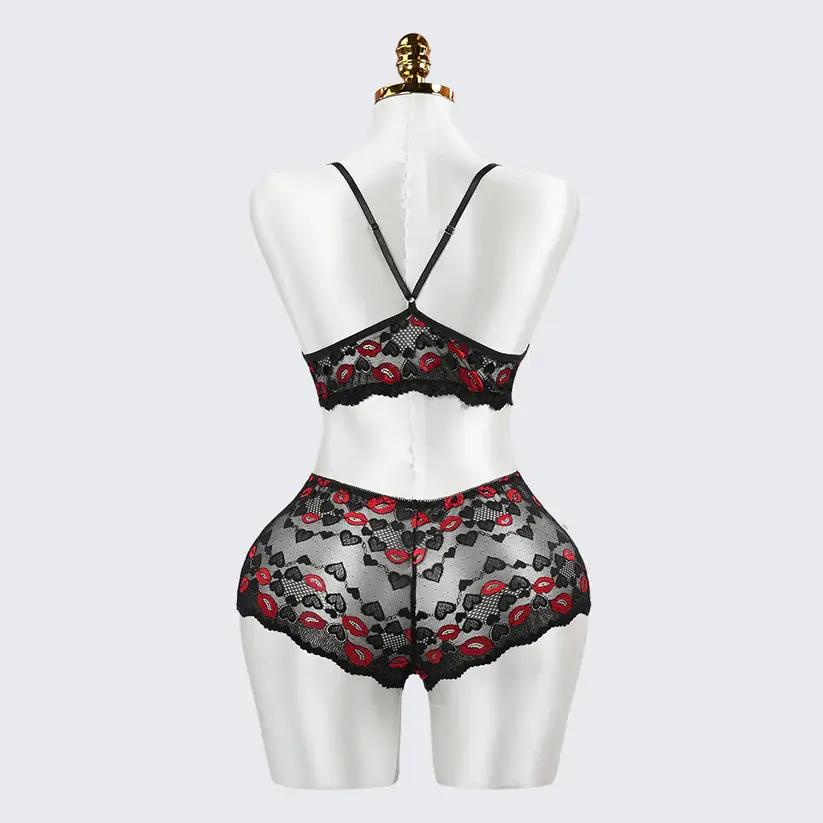Black Lace Embroidery Sexy Bra Panty Set