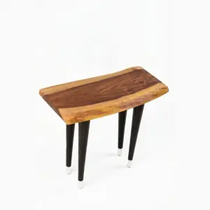 Solid Wood Live Edge Accent Table with Tapered Mid-Century Legs