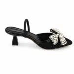 Pointed Toe Lace Heels with Pearl Embellished Bow C-132