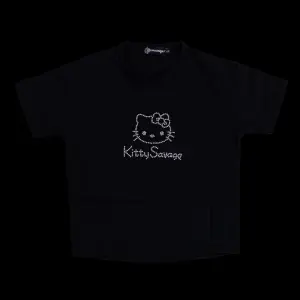 KITTY SAVAGE BABY TEE(BLACK)