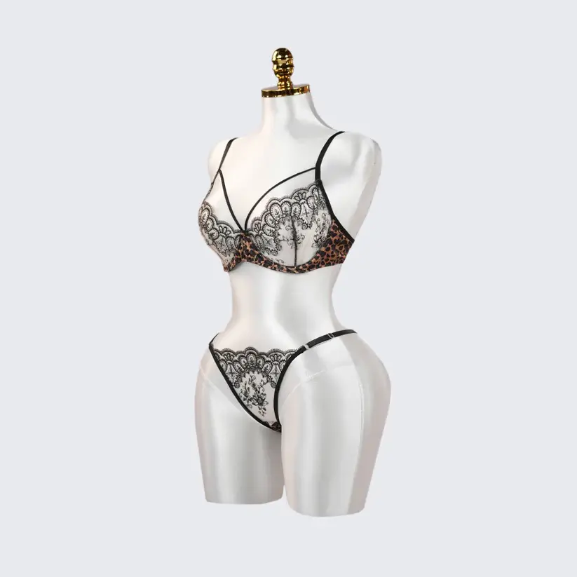 Leopard Floral Embroidery Lace Bra