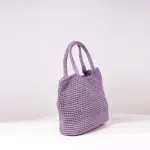 Handmade Scandinavian Tote Bag – Gloss Lilac Knitted Shopper with Long Handles
