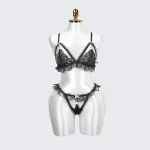 Plus Size Bow Accent Black Bra Panty Set