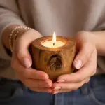 Natural Wooden Candle with Lid – Handmade Rustic Wooden Candle Holder