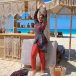 Dark Red & Black Tie-Dye Burkini Set with Sarong