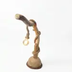 Modern Rustic Wooden Table Lamp with Natural Jute Rope & Edison Bulb