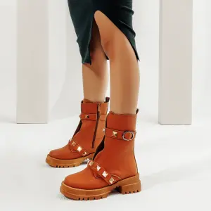 HALF BOOT LEATHER MID HEELS R-603