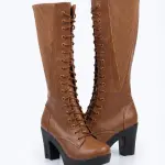 Long Neck Lace-Up Leather Boot B-66
