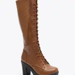 Long Neck Lace-Up Leather Boot B-66