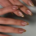 10pcs almond-shaped gold french stiletto 3D gel nails