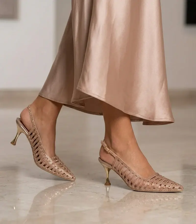 Crystal Embellished Mesh Heels C-89