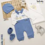 طقم مواليد مستشفى وسبوع قطن ٤ قطع اقتصادي ، كوفرتة وسلوبيت وطاقية وجوانتي ، شيك بيبي ، كلب