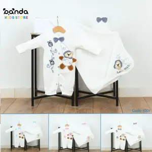 طقم مواليد ٣ قطع قطن ، اقتصادي للمستشفى والسبوع ، كوفرتة وسلوبيت وطاقية ، دبدوب زعبوط ارجل ويد بارزة