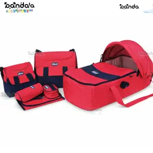 طقم شيكو كامل ٦قطع ، كاريكوت و ٣ شنطة وحافظة ومفرش غيار ، لون احمر