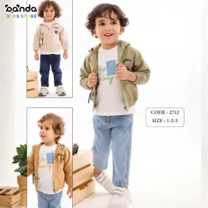 طقم مواليد ٣ قطع قطن ، سلوبيت كم وسلوبيت كات داخلي وبافيتا، اسد