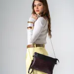 Croc-Embossed Oversized Clutch-brown