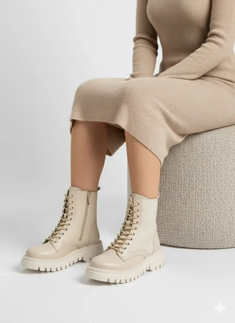 Boots leather with diamonds on the side – B-50