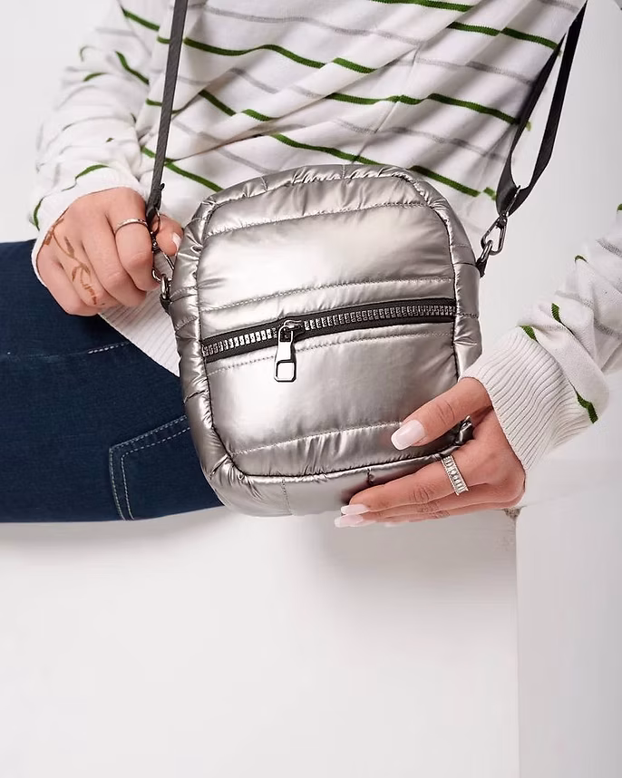 Metallic Puffy Cross Bag Silver