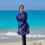 Galaxy Purple Zip Burkini Tunic & Black Leggings Set