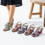 Colorful Leopard Print Chunky Heel Sandals C-70