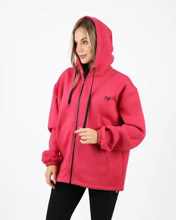 Unisex Essential Zip Magenta Hoodie