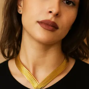 V-Neck Bold Gold Collar Necklace N-15