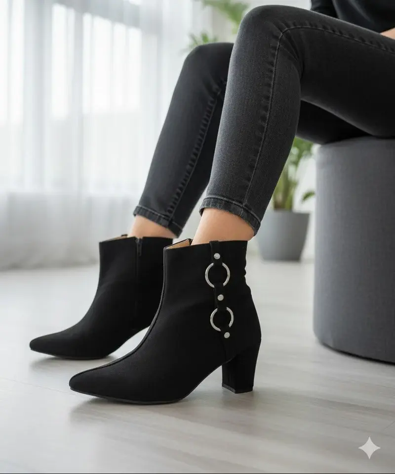 Elegant ankle boots with metallic ring details B-49