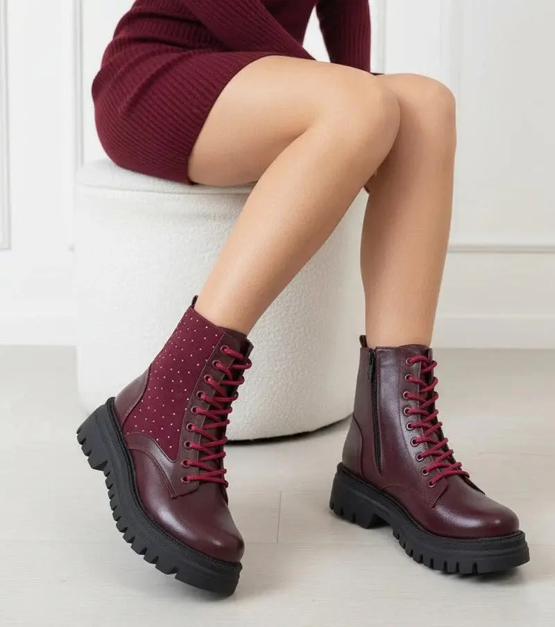 Boots leather with diamonds on the side – B-50