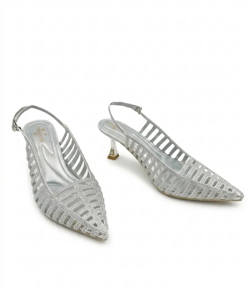Crystal Embellished Mesh Heels C-89